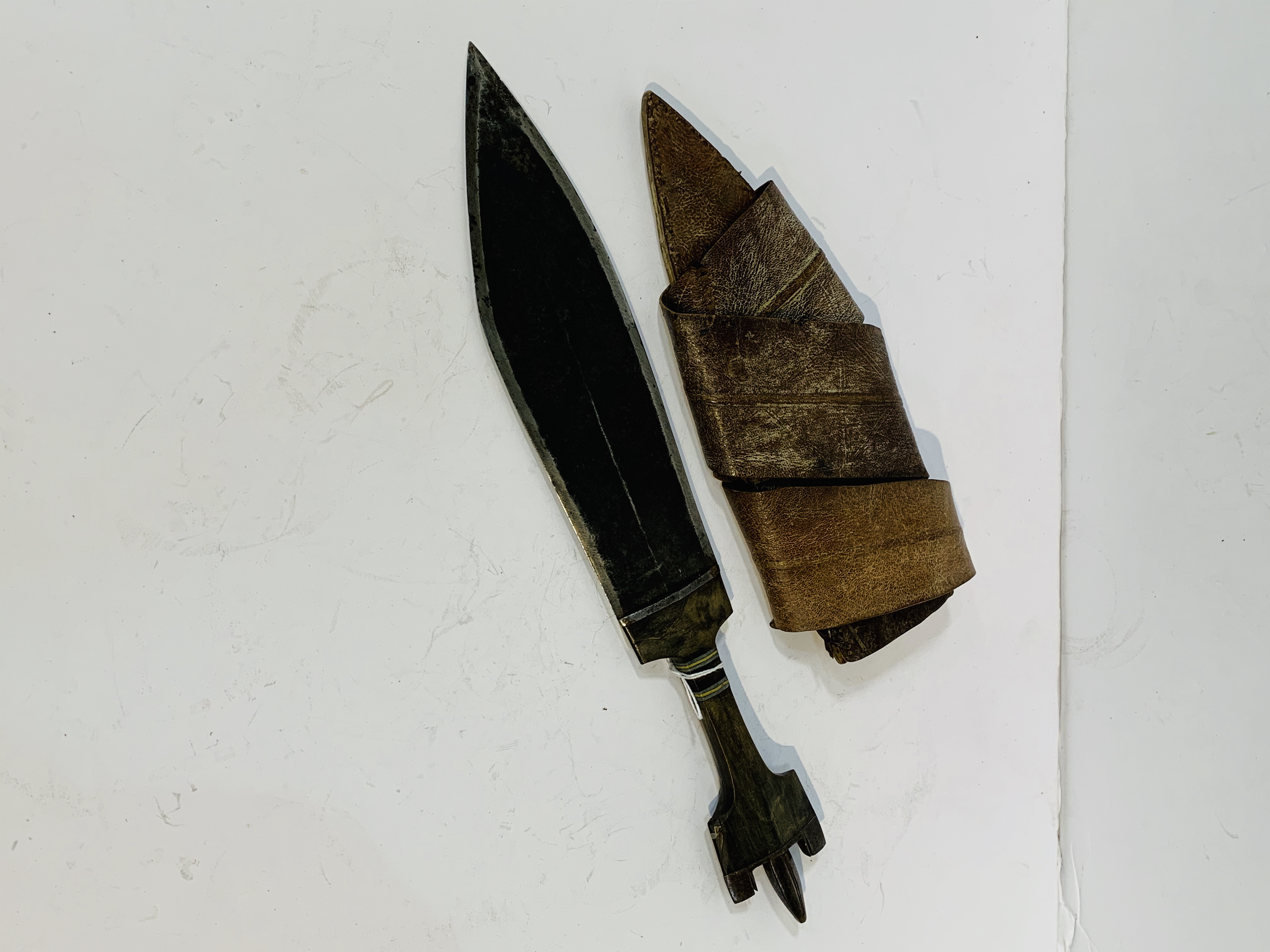 Rare 19th Century Arab Trader's broad-bladed belt knife, ostrich skin sheath and wide belt.