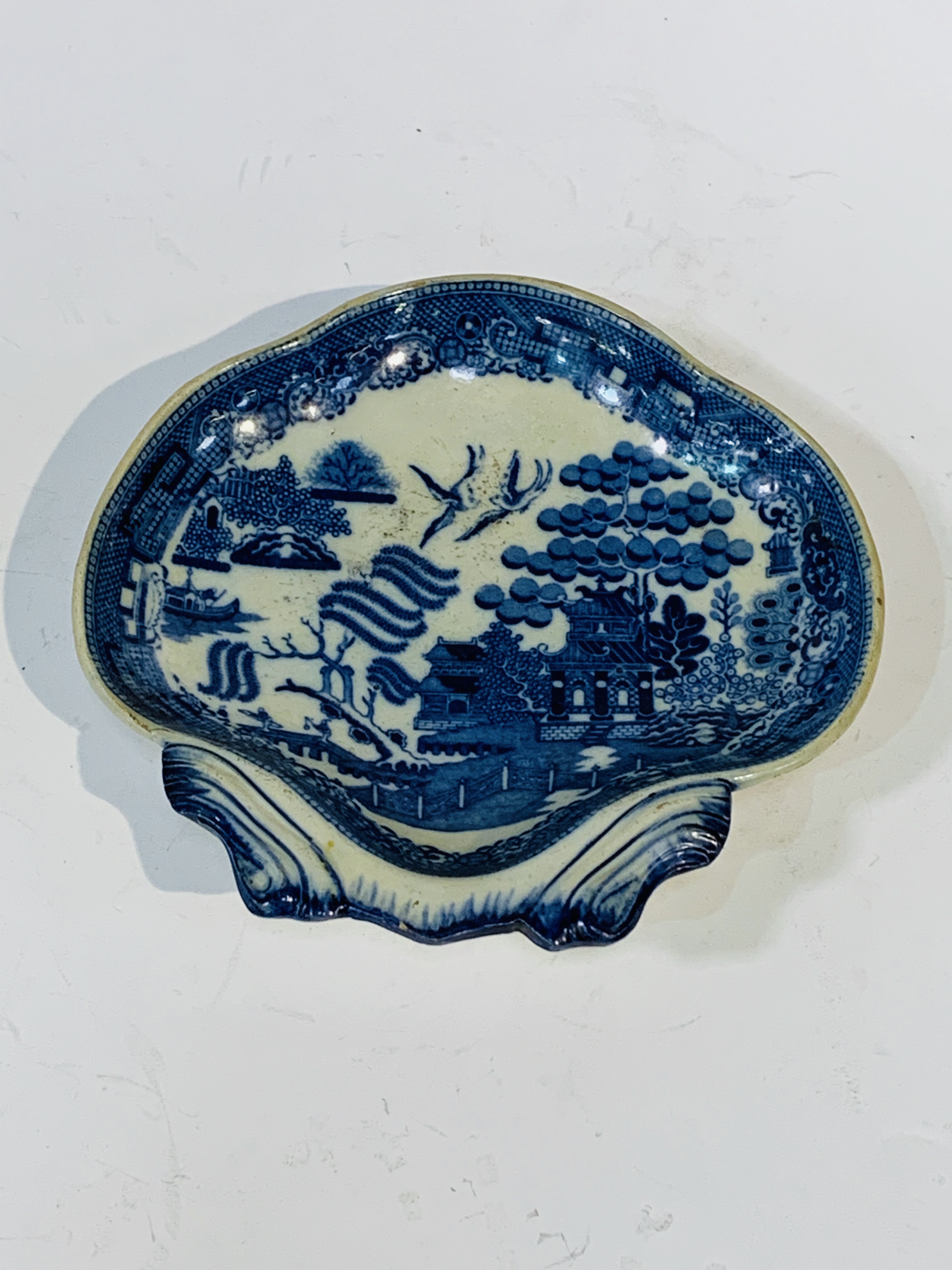 Pair of antique willow pattern side dishes, 20cms by 19cms. - Image 2 of 3