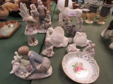 4 Lladro, group of children singing; woman feeding geese; child with lamb; Mexican child; & others.