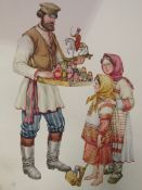 10 unframed watercolours of Russian peasants of the late 19th Century by Fedorov Oleg 1995/96.