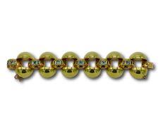 French 18k gold and aquamarine retro style bracelet.