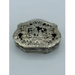 Continental antique silver trinket box/vinaigrette with detailed pierced design to lid. 53gms.