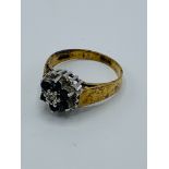 9ct gold, sapphire and diamond ring.