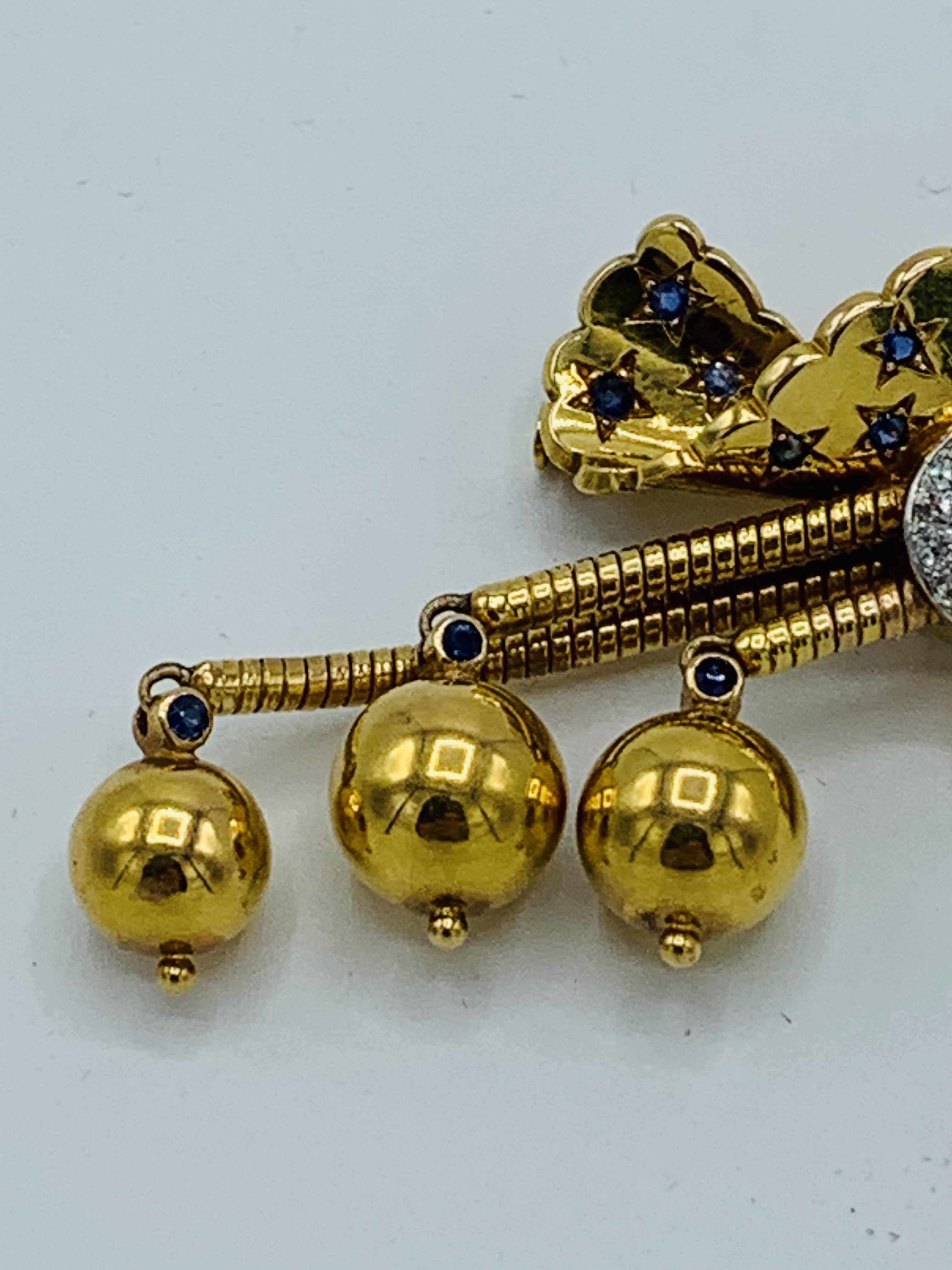 French 18k gold, sapphire and diamond Ball pin. - Image 3 of 6