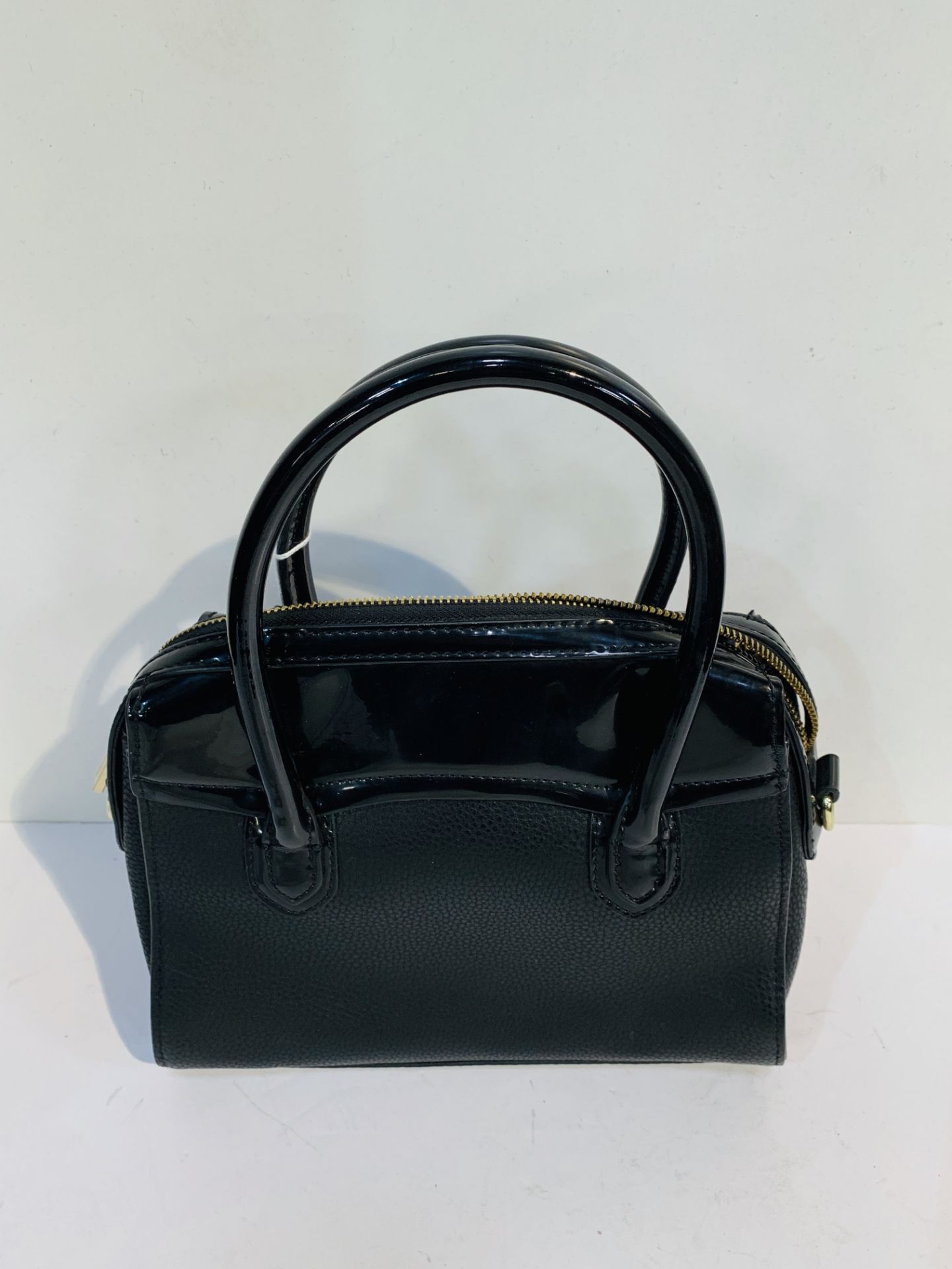 Jasper Conran faux snakeskin/black patent Handbag. Gilt fittings & printed lining - Image 2 of 2