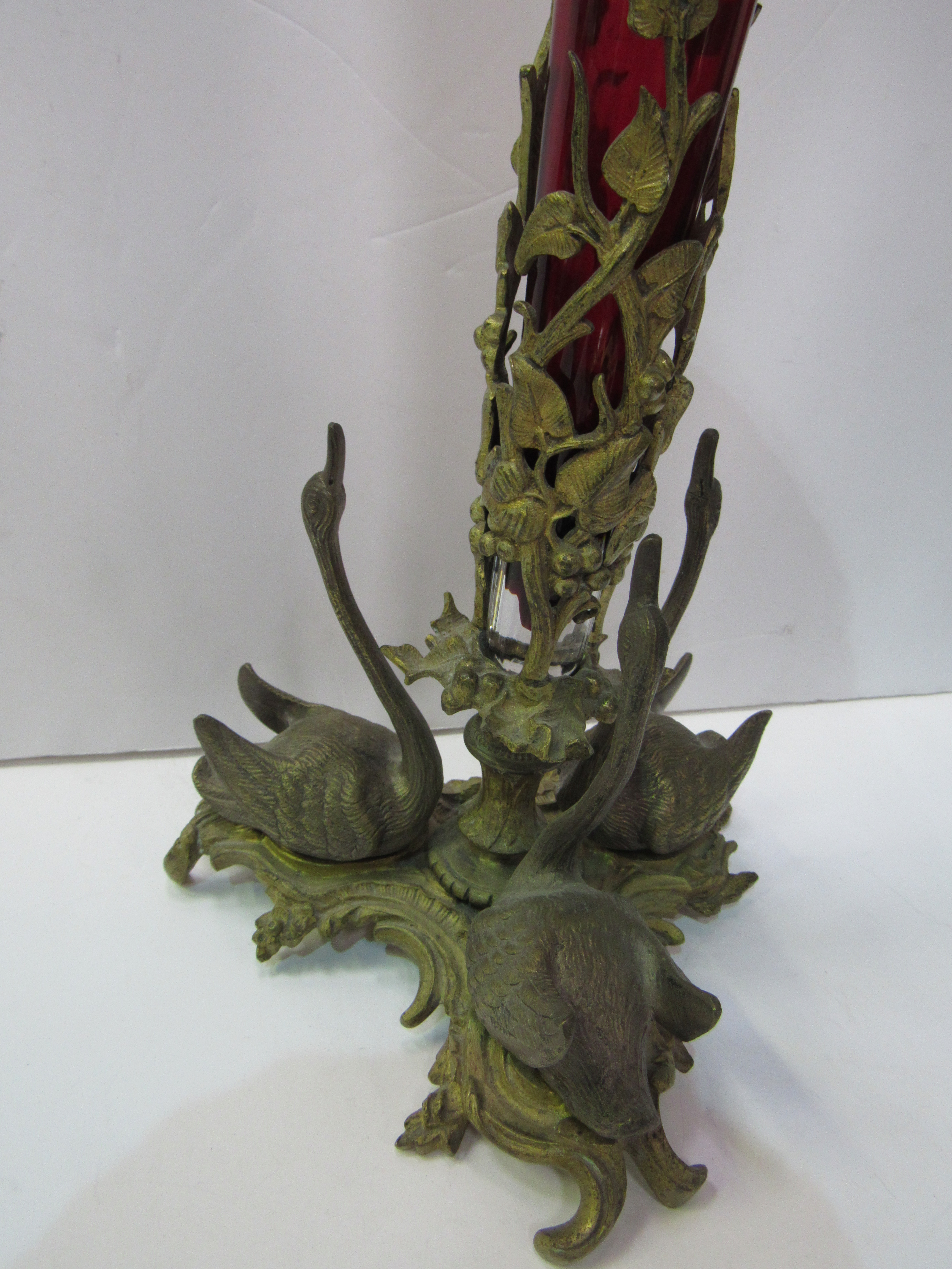 Ormolu and cranberry glass Epergne, height 48cms. - Image 3 of 4