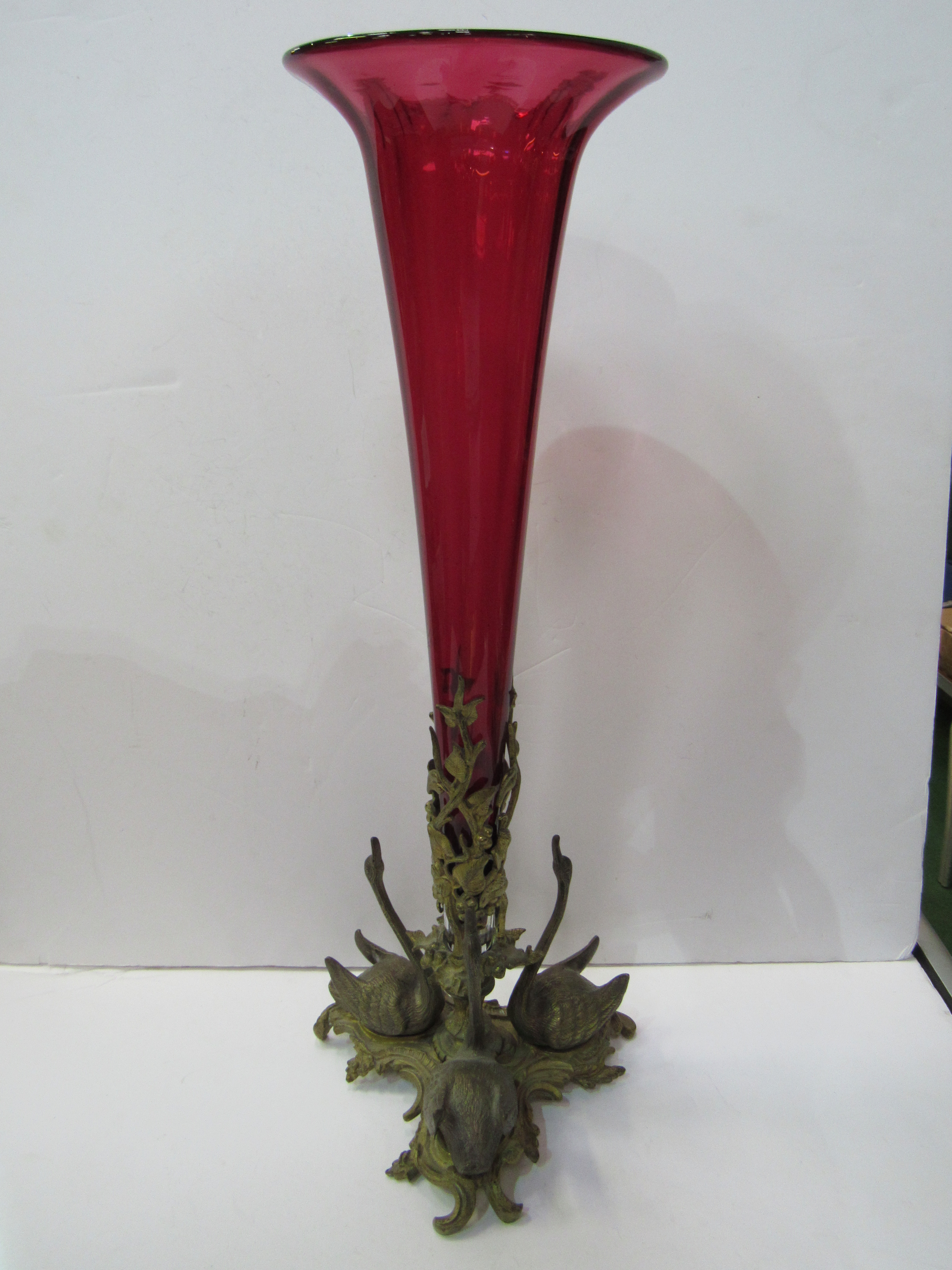 Ormolu and cranberry glass Epergne, height 48cms. - Image 4 of 4