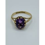 9ct gold and amethyst ring.