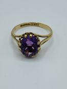 9ct gold and amethyst ring.