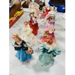 7 Royal Doulton, one Royal Worcester and 2 Goebel female figurines.