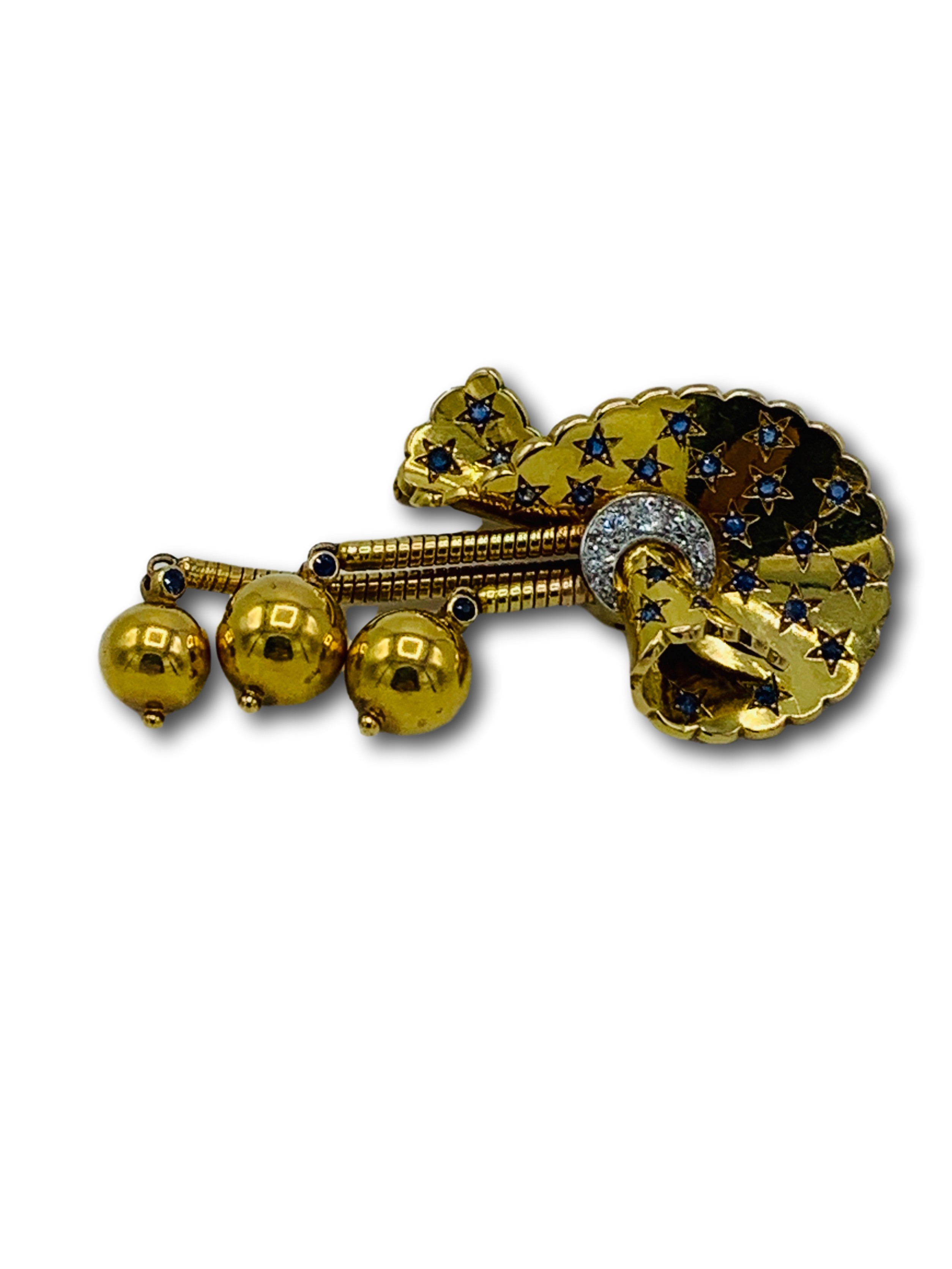 French 18k gold, sapphire and diamond Ball pin.
