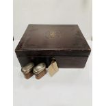 Dark brown leather document box complete with key.