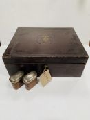 Dark brown leather document box complete with key.