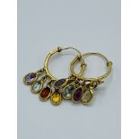 18ct gold small loop earrings with 5 coloured stones.