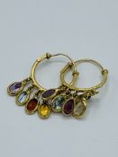 18ct gold small loop earrings with 5 coloured stones.