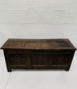 17th Century carved oak panel chest.