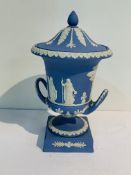 Wedgwood blue jasper covered urn and a white and gold decorated epergne.