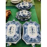 Four blue and white china covered tureens.