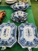 Four blue and white china covered tureens.