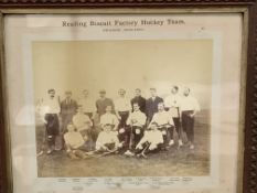 A framed and glazed photograph of Reading Biscuit Factory Hockey Team, 1899-1900.