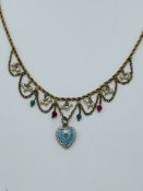 Antique yellow metal, enamel, and seed pearl necklace.