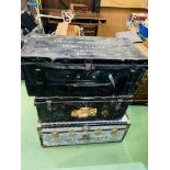 Two metal military travel trunks, one by Sargent Turner and Sons, and a zinc covered travel trunk.