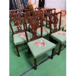 Set of 6 mahogany framed Chippendale style chairs and 2 matching carvers.