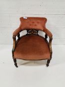 Edwardian Inlaid Mahogany open armchair.