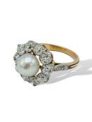 Pearl and diamond cluster ring.