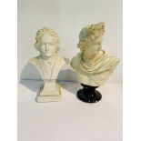 A parian china classical bust and a stone bust of Beethoven.