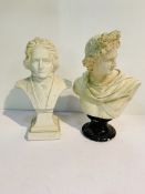 A parian china classical bust and a stone bust of Beethoven.