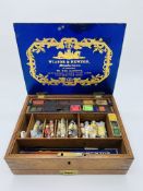 Winsor & Newton fruit wood paint box, complete with tubes and blocks of paint, some unused.