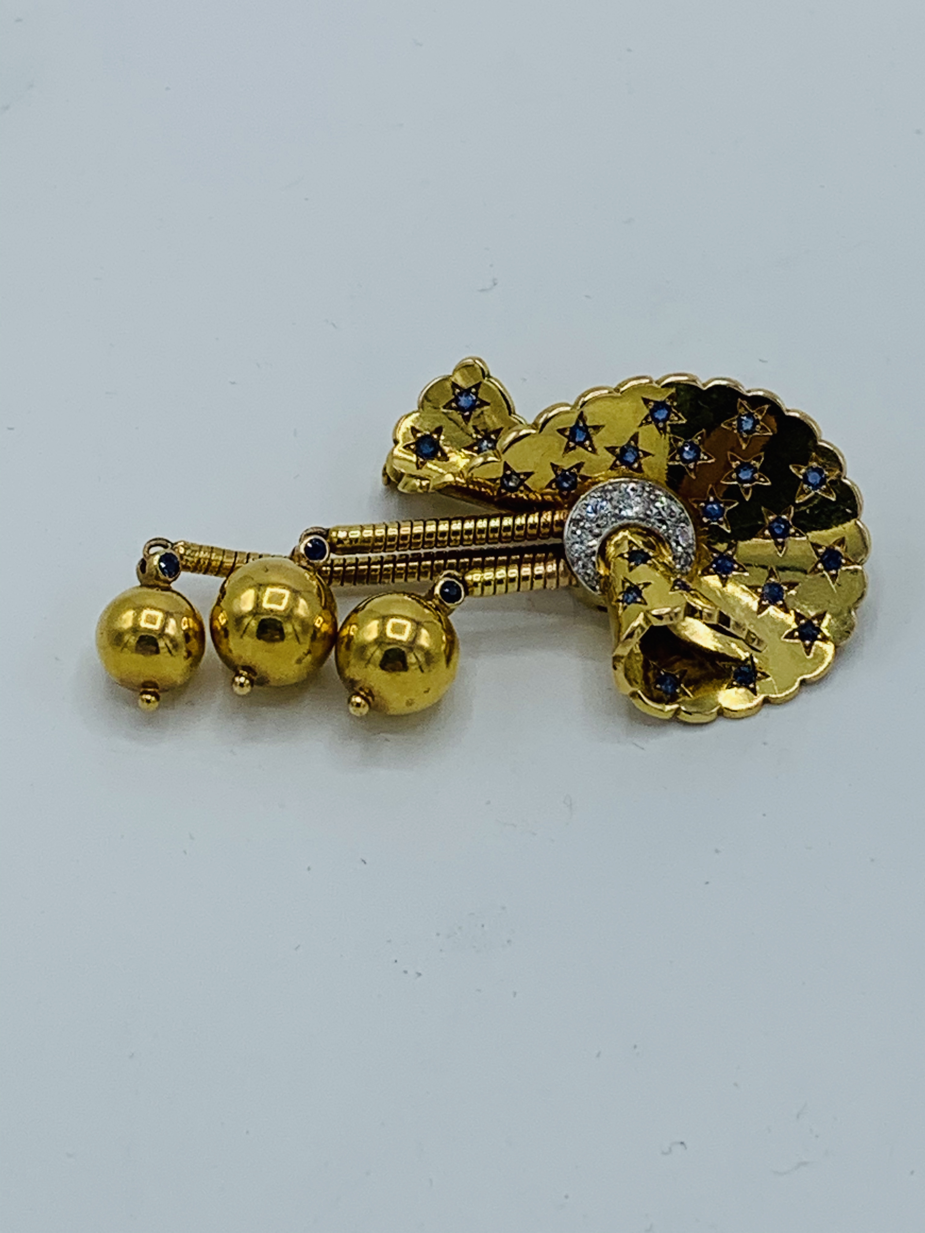 French 18k gold, sapphire and diamond Ball pin. - Image 6 of 6