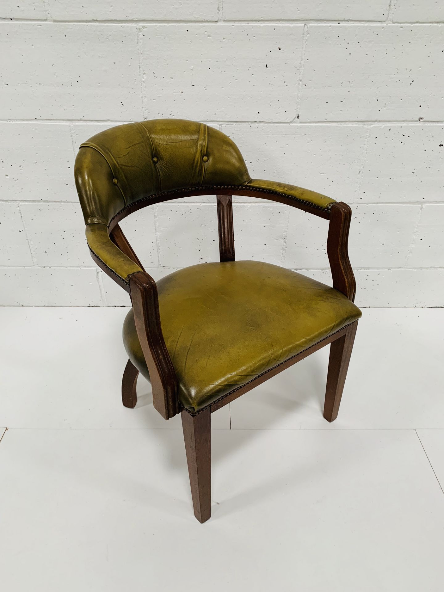 Green leather open armchair. - Image 2 of 3