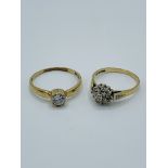 9ct gold diamond cluster ring and another 9ct gold ring.