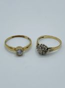 9ct gold diamond cluster ring and another 9ct gold ring.