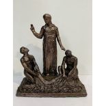 Cast bronzed religious figural setting, Jesus greeting the Apostles