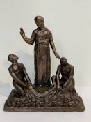 Cast bronzed religious figural setting, Jesus greeting the Apostles