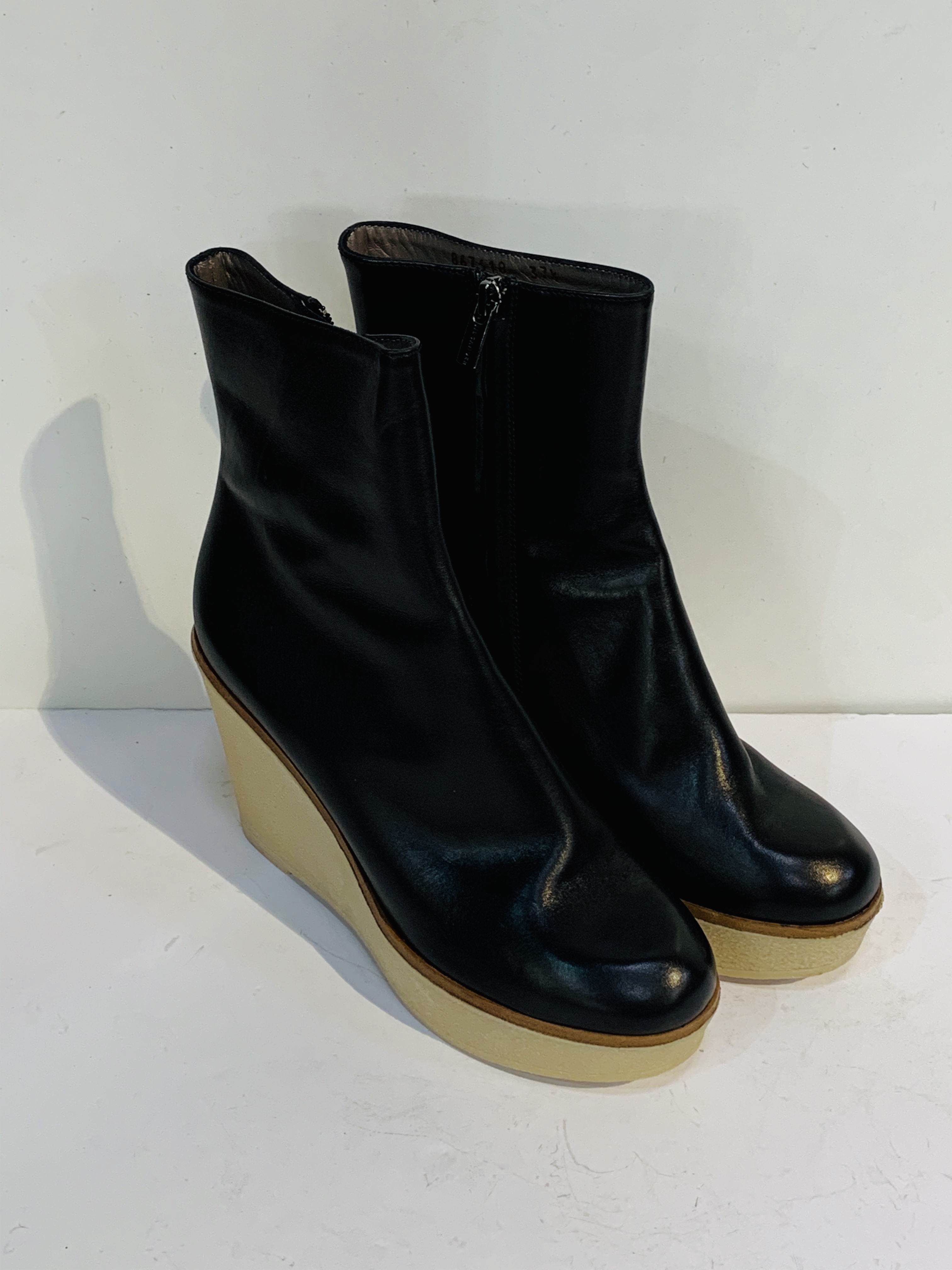 Authentic JIL SANDER crepe wedge ankle boots, size 37 1/2. New in Original Packing.