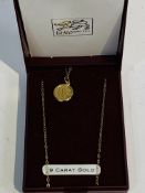 Elizabeth Duke, 9k gold St Christopher pendant on gold chain, boxed.