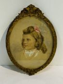 Georgian watercolour portrait painting of a child, in period gold frame.