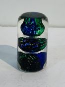 Avondale Pembrokeshire glass vertical paperweight. Triple bubble vibrant colours.