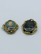 2 Victorian Pinchbeck mourning locket brooches containing personal effects.