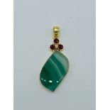 Gold plated 925 silver, ruby and banded agate pendant.