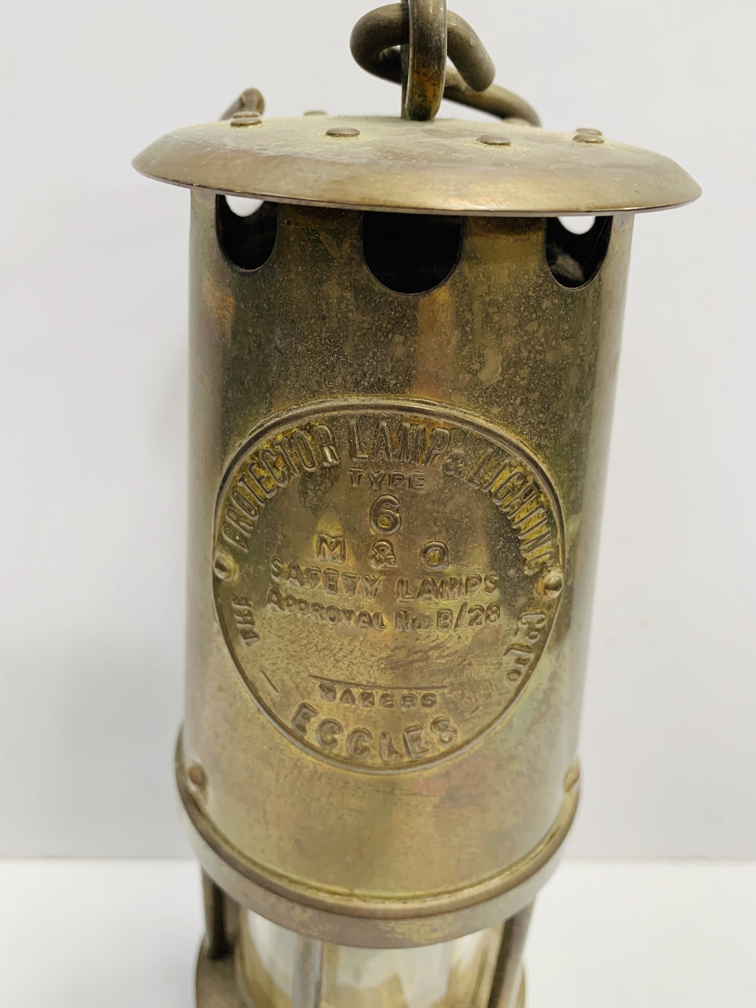 Protector Lamp & Lighting Company of Eccles brass & steel miner's safety lamp, Type 6 M&Q. - Image 2 of 2