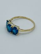 10k gold ring set with 3 blue tourmaline stones.