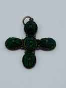Antique green scarab beetle and white metal brooch.