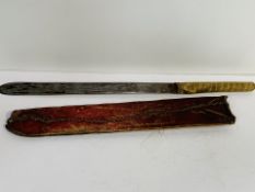 Unusual long bladed hand beaten African tribal knife