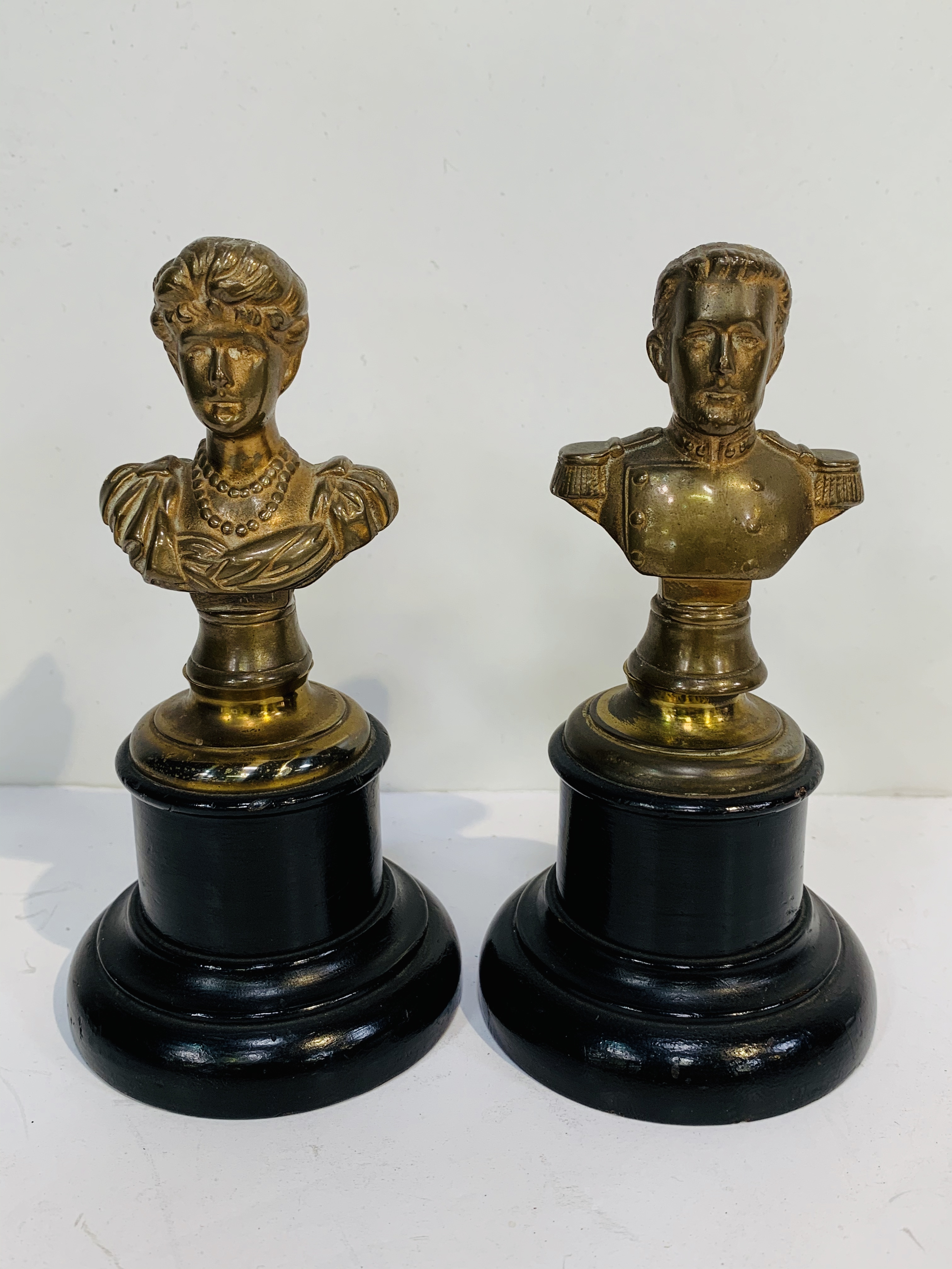 Pair of 19th century cast brass German historical busts. Height 14.5 cms.