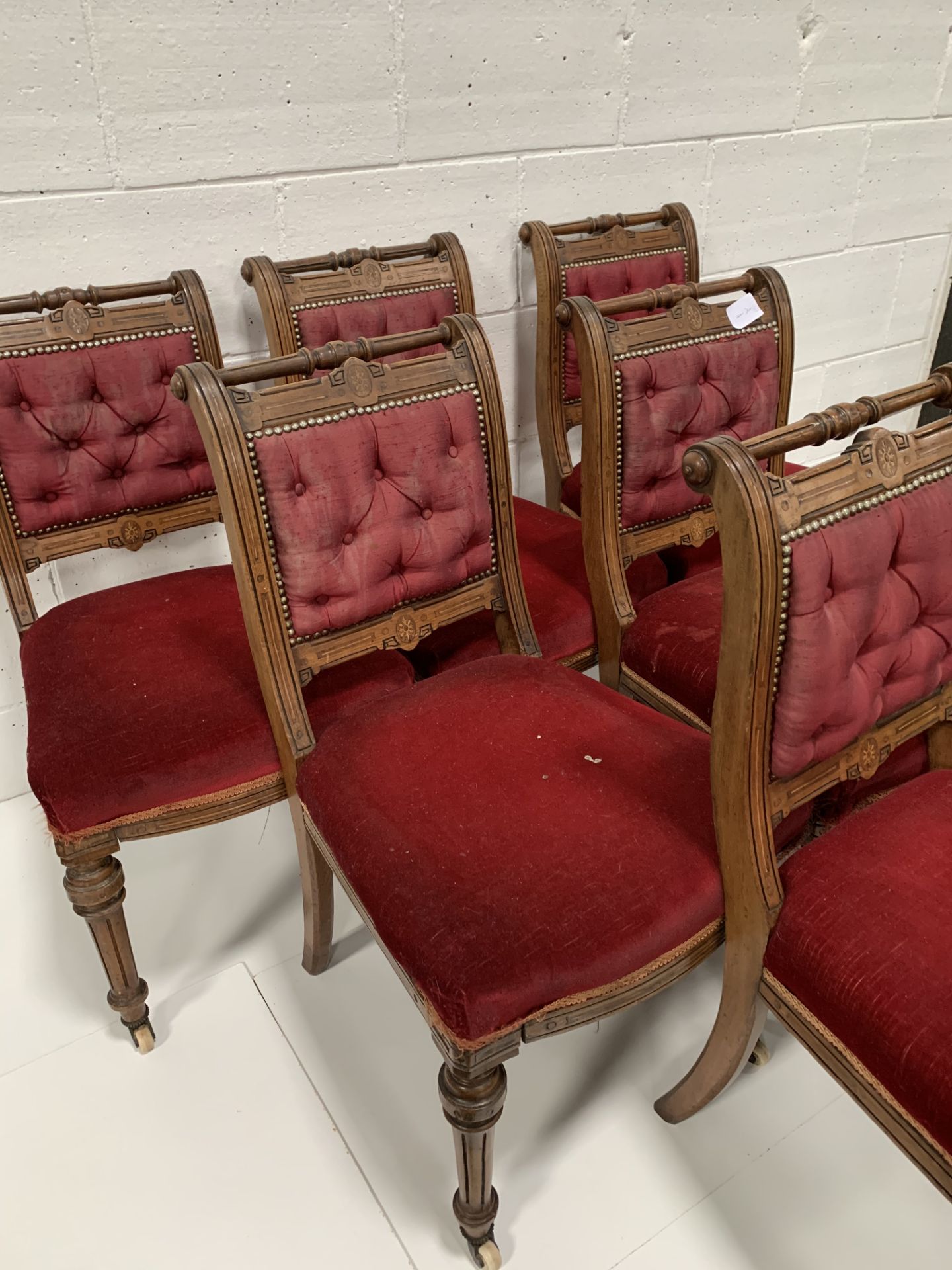 Set of six Victorian red upholstered dining chairs. - Image 3 of 3